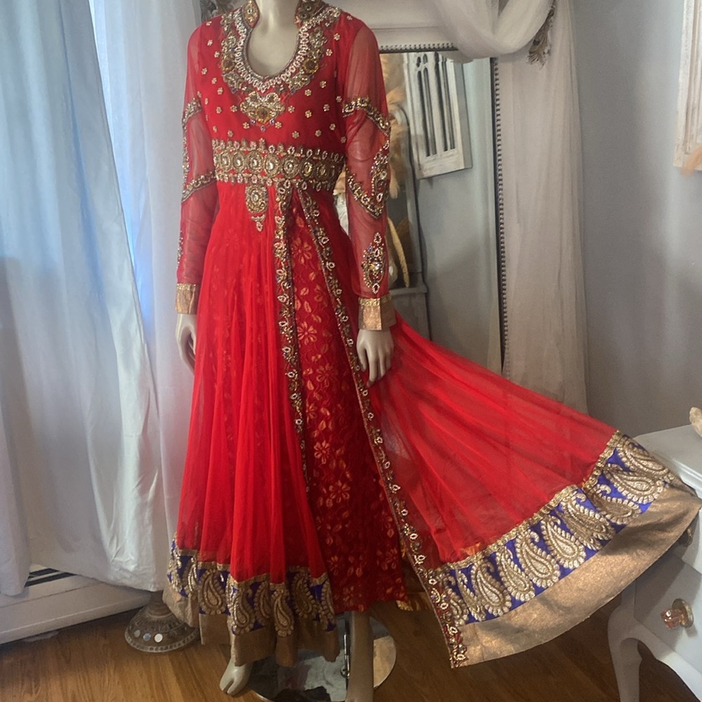 beautiful traditional one of a kind middle east red wedding dress crystals